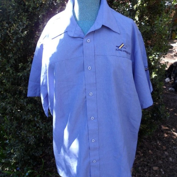 Men's XL Shirt Alpine Aerotech Blue Short Sleeve Dress Biz Collection Vintage - Picture 3 of 8